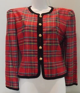 GIACCA BLAZER DA DONNA VINTAGE MAGGIE LONDON TAGLIA 6 P SCOTCH A QUADRI 100% SETA - Foto 1 di 4