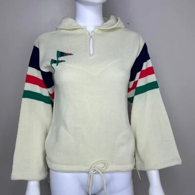 Suéter con Capucha Vintage Años 70 con Mangas a Rayas Años 70 Sudadera con Capucha Náutica Foto 1 de 4