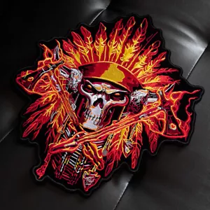 Indian Skull Skeleton Large Patch Iron On / Sew On Embroidered Applique Punk - Picture 1 of 4