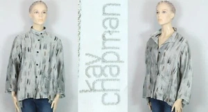 KAY CHAPMAN Gray Herringbone Silk Linen Lagenlook Tunic Top Blouse Shirt 0 - Picture 1 of 12