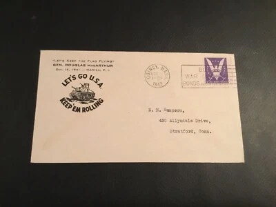 FDC 1943 #905 WWII “LETS GO USA KEEP’EM ROLLING “patriotic Cachet USA  - Image 1 of 2