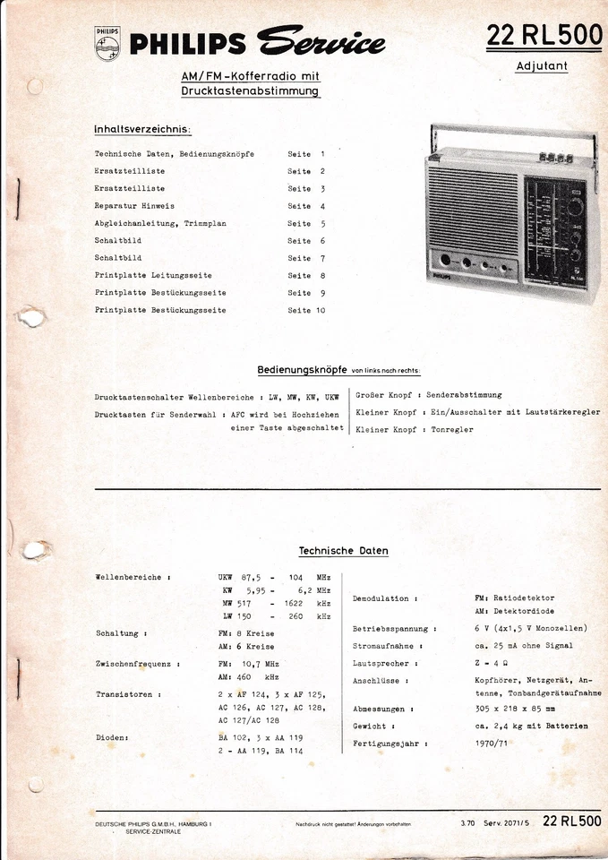 Servizio Manuale di Istruzioni per Philips 22 Rl 500, Aiutante - Immagine 1 di 1