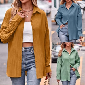 Womens Solid Long Sleeve Single Breasted Turn-down Collar Coats Button Jackets - Picture 1 of 21