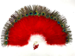 ROT Marabou Federventilator mit einseitigem PFAU 30"" x 15"" Halloween Kostüm Tanz - Bild 1 von 2