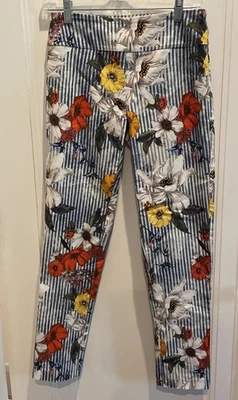 Брюки Elliott Lauren в цветочную полоску укороченные без застежек размер 2 новые без ценников - Изображение 1 из 4