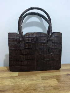 Vintage 1950s Croc Skin Handbag, Top Handle, VGC, Brown - Picture 1 of 5