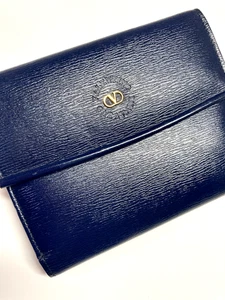 VALENTINO GARAVANI VINTAGE LOGO LEATHER WALLET TRIFOLD ITALY ROYAL BLUE - Picture 1 of 24