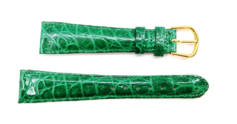 NEW deBeer Paris Green Leather Corcodile Watch Strap 19mm 3/4R Watch Band NWT Foto 1 de 3