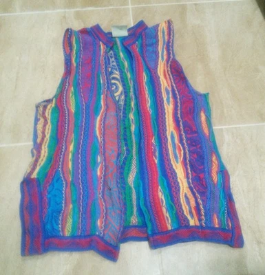 Vintage Men's Coogi 3D Knit Cardigan Vest Sweater Multicolor Sleeveless Sz S - Image 1 of 4