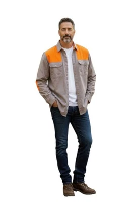 LL Bean Mens Shooting Shirt Tan XL Tall Orange Padded Shoulder Forarm Zip Pocket - Image 1 of 4