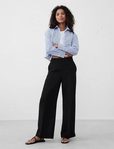 New High Rise Hayden Crepe Wide Leg Flat Front Trousers Pants Black Medium Work - Picture 1 of 11