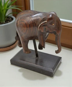 Antique Wooden Elephant Figurine Original Old Fine Hand Carved - Picture 1 of 7
