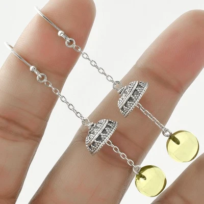 Brincos de prata esterlina 925 bola de quartzo limão natural E-1025 - Imagem 1 de 4