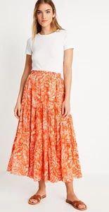 Jane Ashley Tiered Batik Maxi Skirt 3X Orange Beachy Ruffled Tie Dye Flowy Boho - Picture 1 of 14