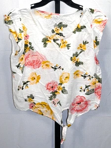 Garage Floral Top Damen Gr. M Pullover mit Bindeband vorne Akzent 100% Viskose - Bild 1 von 3