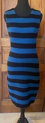 Vestido Diane Von Furstenberg Talla 2 Azul Negro Rayas Lana Hasta la Rodilla Foto 1 de 4