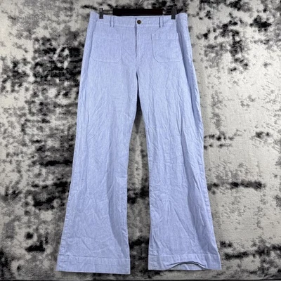 Pantalones J Crew Mujer Talla 33T Alto Azul Algodón Lino Acampanados Bolsillos Bohemio Foto 1 de 4