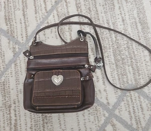 Vintage Women’s Western Purse EUC Brown Satchel Faux Gator Heart Buckle 90s - Picture 1 of 4