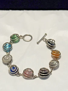 925 Sterling Silver Mystic Spring Coil Glass Beaded 7.5 Bracelet  - Picture 1 of 6