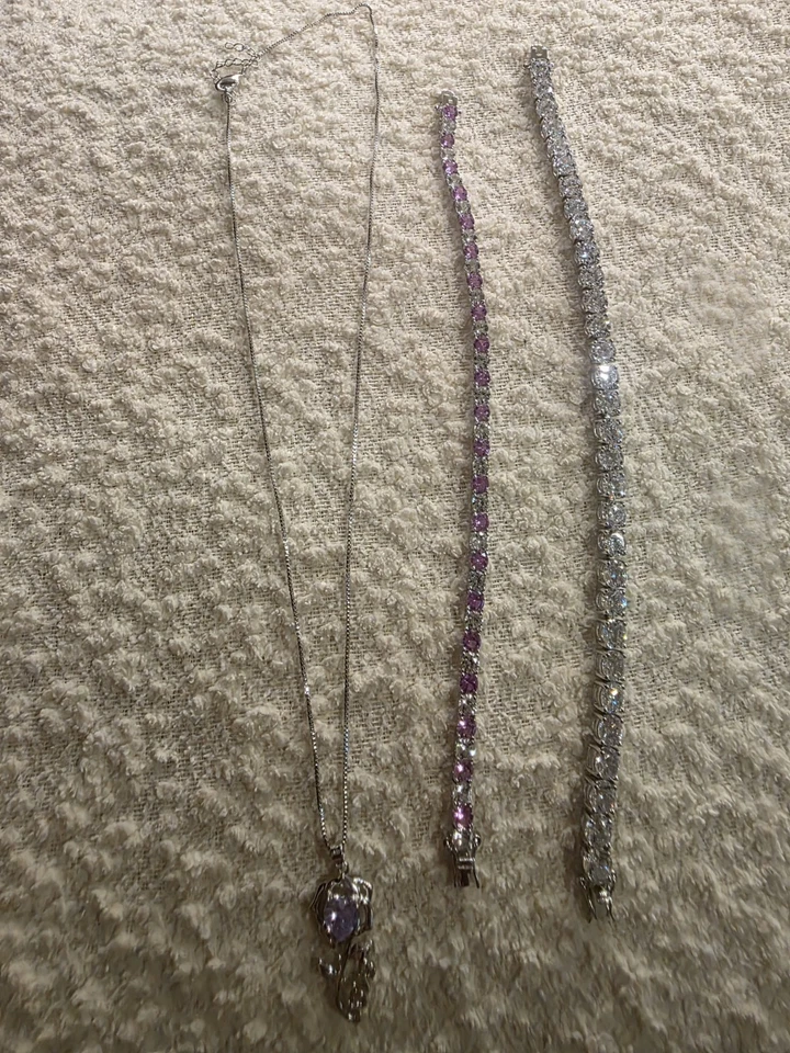 Conjunto de 2 pulseras de tenis de plata de ley 925 púrpura transparente circonita cúbica joyería regalo Foto 1 de 4