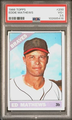 ORIGINAL EDDIE MATHEWS 1966 TOPPS BASEBALL CARD #200 PSA 3.5 VG+ BRAVES HOF - Image 1 of 2