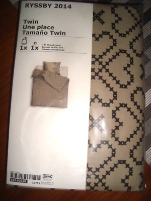 IKEA RYSSBY Twin Duvet Cover Pillowcase Bed Set Beige Black Heart Made in Poland - Image 1 of 4