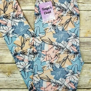 PLUS Watercolor Stencil Floral Leggings Flowers Stripes Buttery Soft 10-18 TC - Picture 1 of 5