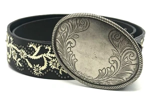 Nine West Damen 42 1/4" Gürtel Medium Echtleder Silber Metall Oval Schnalle - Bild 1 von 14