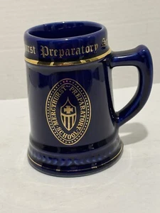 Taza de piedra azul cobalto vintage Mercyhurst Prep School Breweriana - Imagen 1 de 8