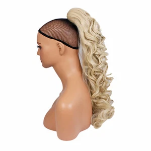 Ponytail Claw Clip Light Blonde 613 Curly 22" Heat Resistant Synthetic Hairpiece - Picture 1 of 4