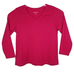 Fashion Bug Top Pink Women Size 1X Long Sleeve V-Neck Cotton Knit T-Shirt - Picture 1 of 7