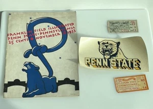 Vintage Penn State Football Lot  Program 1933 * 2 Stubs ‘32 & ‘33 * 1950s Decal - Picture 1 of 15