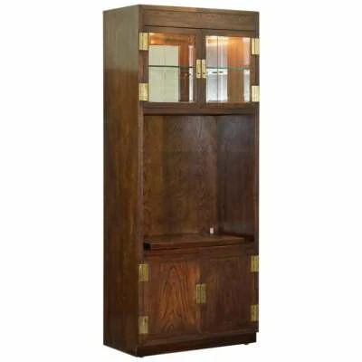 HENDREDON MILITARY CAMPAIGN MEDIA CUPBOARD TELVISION STAND SPOTLIGHTS & POWER - Image 1 of 4