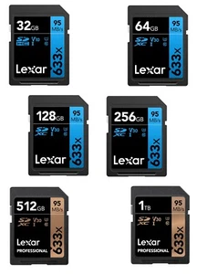 Lexar Professional SD 633x Memory Card 128 256 512 GB 1 TB Class 10 - Picture 1 of 7