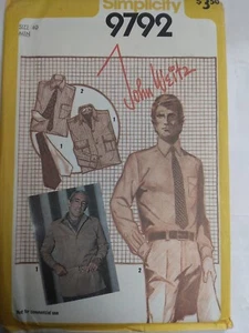 Shirt Jacket Ascot Tie Mens 40 Simplicity 9792 Sewing Pattern 80s Retro FF Weitz - Picture 1 of 5
