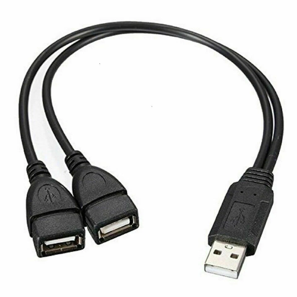 USB 2.0 A Male To 2 Dual USB Female Jack Y Splitter Hub Power Cord Adapter Cable - Image 1 of 4