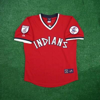 Cleveland Indians 1976 Cooperstown Throwback Men's Red Away Jersey w/ Team Patch - Image 1 of 4