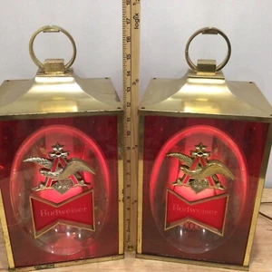 Pair of RARE VINTAGE BUDWEISER BUD RUBY BACKBAR CARRIAGE BAR LAMPS16”Hx8.35”w - Picture 1 of 11