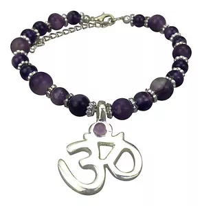 Amethyst Buddhist Om Silver Plated Bracelet - Picture 1 of 1