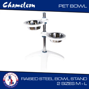 Dog Pet Double Adjustable Raised Bowls Elevated Stand Food Water White Bowl - Picture 1 of 6