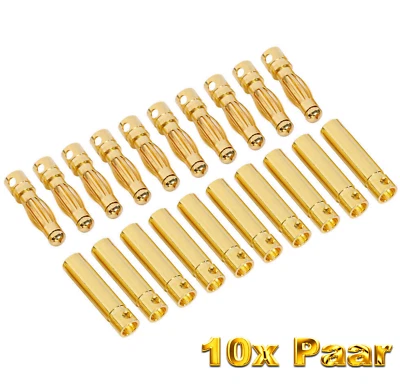 20 Stück 10 Paar 4mm 4,0mm Goldstecker Stecker Bananen Buchse 4 mm Lipo Motor RC - Bild 1 von 4