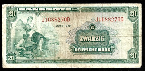 World Paper Money - Germany 20 Deutsche Mark 1948 P6a @ Vf