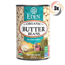 3x Cans Eden Foods Organic Butter Beans ( Baby Lima ) | 15oz | No Salt Added