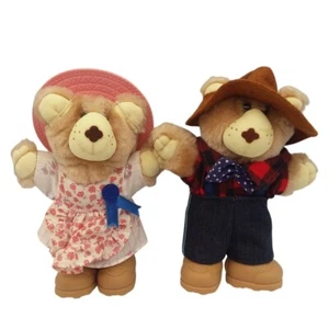 Oso de peluche vintage de pieles de peluche de 7' pareja obra de arte original de los Apalaches a cuadros - Imagen 1 de 15