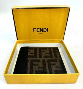 FENDI Men Wallet Brown Tobacco Zucca Canvas FF Logo Bifold Unisex - Picture 1 of 9