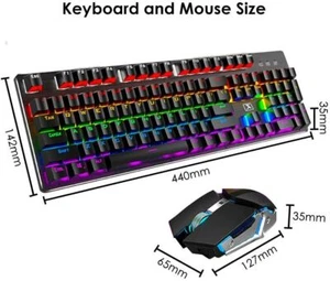 Mechanical Keyboard RGB LED Illuminated Gaming Black / Blue Switch Wireless set - Picture 1 of 49