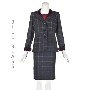 BILL BLASS Vintage Charcoal Gray Skirt Suit & Burgundy Silk Blouse SZ8 NWOT - Picture 1 of 13