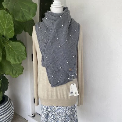 Novo cachecol Tory Burch lã pérola cinza 78575 - Imagem 1 de 4