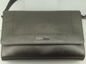 Women's CALVIN KLEIN Silver Gray LEATHER Shoulder Bag - $180 MSRP - Picture 1 of 11