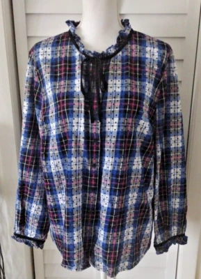 Charter Club long sleeve velvet tie polka dot plaid ruffle sleeve blouse XXL - Image 1 of 4
